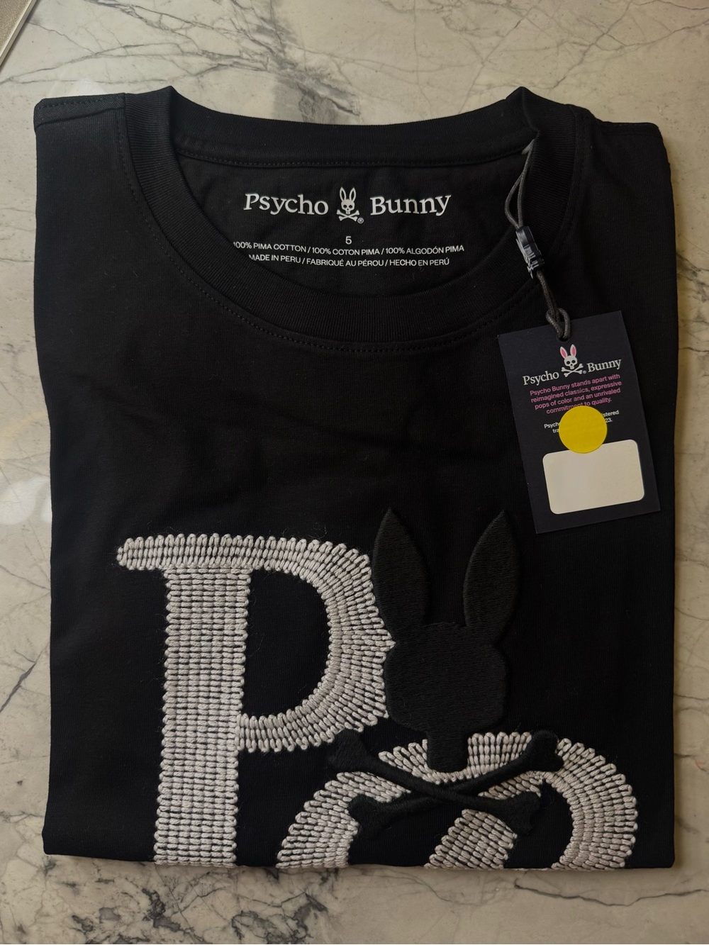 Psycho Bunny Black Tee with White Embroidery